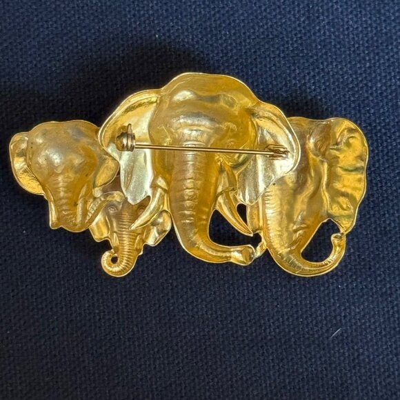 Vintage Gold Elephant Family Brooch Pin African Wildlife Jewelry - Picture 8 of 10